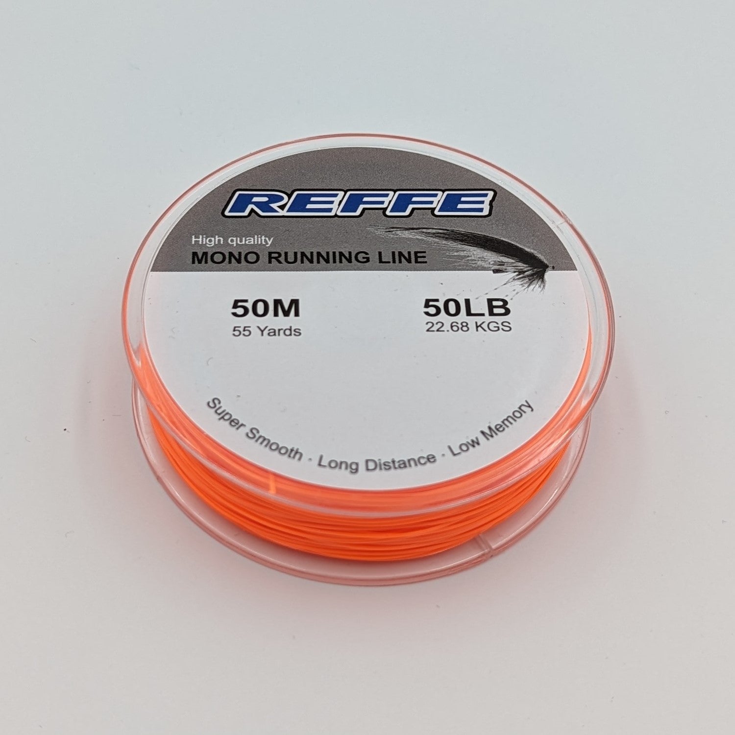 Spool of orange 50m mono running line with REFFE branding