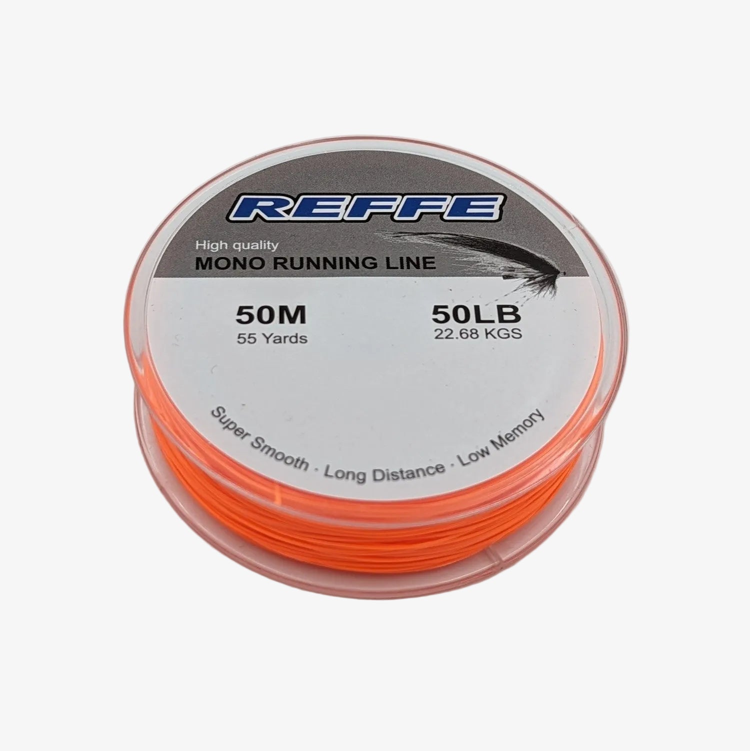 Spool of orange 50m mono running line with REFFE branding